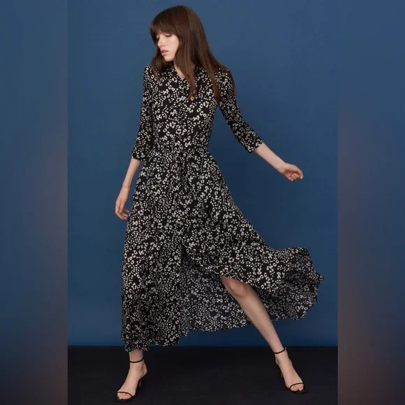 printed shirt dress zara ZARA BLUE PRINT MIDI 100% COTTON SHIRT DRESS W/BELT+ SIDE POCKETS
